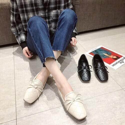 Spring Sweet comfortable Square head Butterfly-knot Patent Leather Sweet and cute style High Quality zapatos tacon mujer U25-40