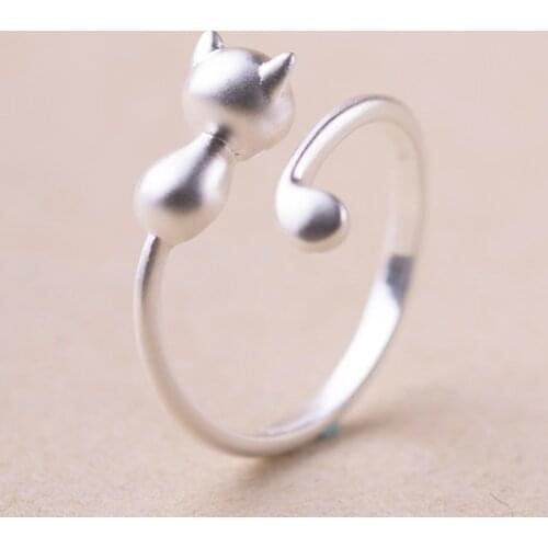 925 Sterling Silver Grind arenaceous cat Open Rings For Women High Quality Lady Prevent Allergy Sterling-silver-jewelry