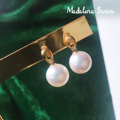 MADALENA SARARA 7-7.5mm AAA Saltwater Pearl 18K Women Earrings Akoya Pearl Au750 Geometric Pattern Women Earrings