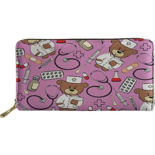 Zip Around Wallet Women PU Leather Phone Wallet Female Cute Bear Print Clutch Purse Large Long Card Coin Purses Casual Money Bag