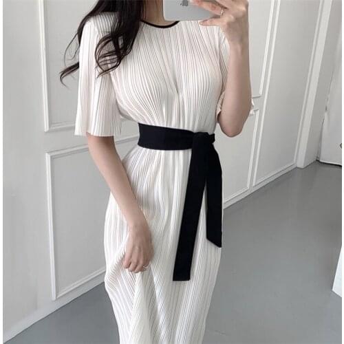Womens Spring Summer Fashion Designer Contrast Color White Dress Female Chic Casual Slim Dress TB673