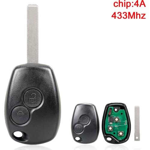 2 Buttons 433MHz Keyless Smart Remote Car Key Fob with 4A Chip Fit for Renault Trafic Twingo Symbol Dacia Duster