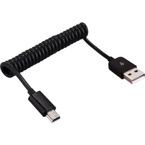 3ft Coiled Mini USB 2.0 Cable Type A Male to Mini B USB Charger Cable Adapter Spring Charging Data Transfer Cord