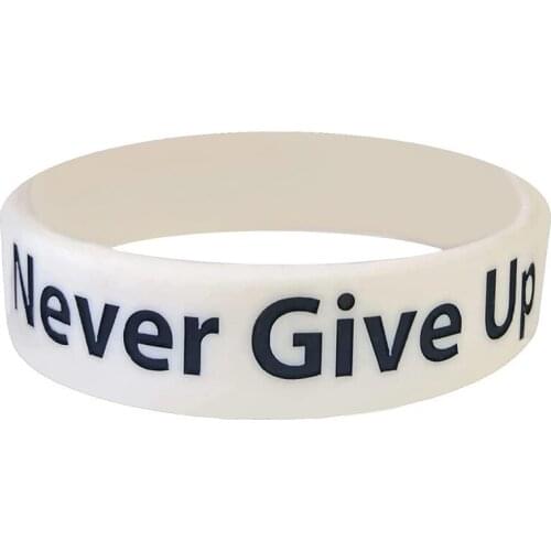 300pcs Motivational Gifts Never Give Up White Silicone Bracelets Rubber Wristbands Free Shipping by DHL