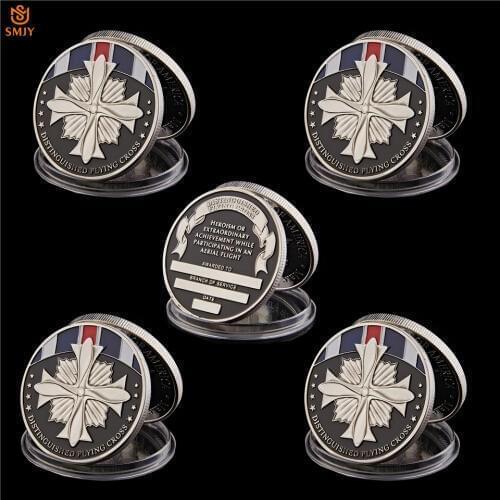 5Pcs 1926 US Armed Forces Distinguished Flying Cross Glory Medal Military Silver Plated Commemorative Challenge Coin Collection