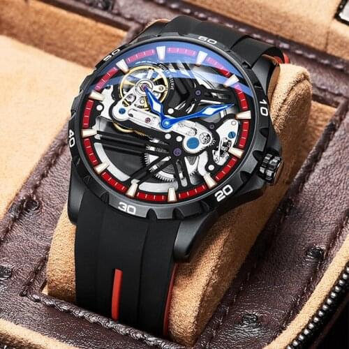 AILANG watch new double-sided hollow brand authentic mens automatic mechanical watch brand new fashion mens watch