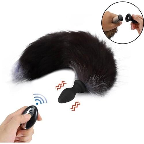 Anal Plug Real Fox Tail Smooth Touch Vibrator Wireless Remote Butt Plug Tail Erotic BDSM Sex Toys for Woman Couples Adult Games