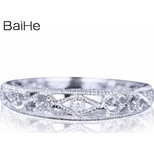 BAIHE Solid 14K White Gold 0.005CT H/SI Round Natural Diamonds Wedding Gift Women Ring Cute/Romantic Diamond Ring