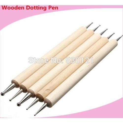 Free Shipping Professional Salon Use 5 Pcs /Set 2 WaysWooden Nail Dotting Pen Painting Tool Nail Art Dotting Tool Set