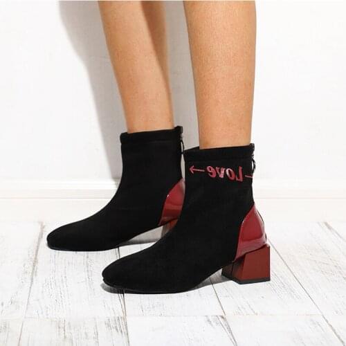 Women Zip PU Suede Ankle Boots Autumn Female Elegant Fashion Ladies Botas Womens Square High Heels Shoes New Popular New