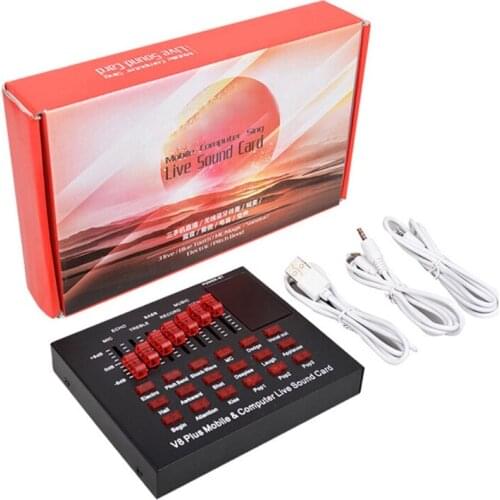 V8 Live Sound Card Portable Audio Mixer Voice Changer USB Audio Interface for Singing Recording Live Broadcast