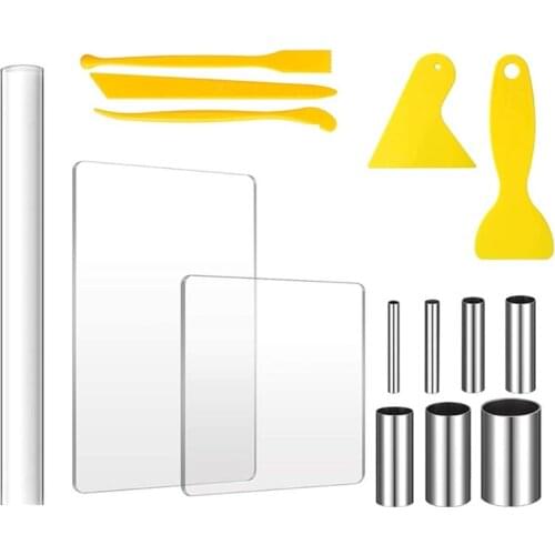 D7WA 15pcs Polymer Clay DIY Craft Tools Set Solid Roller Acrylic Sheet Cutter Scraper