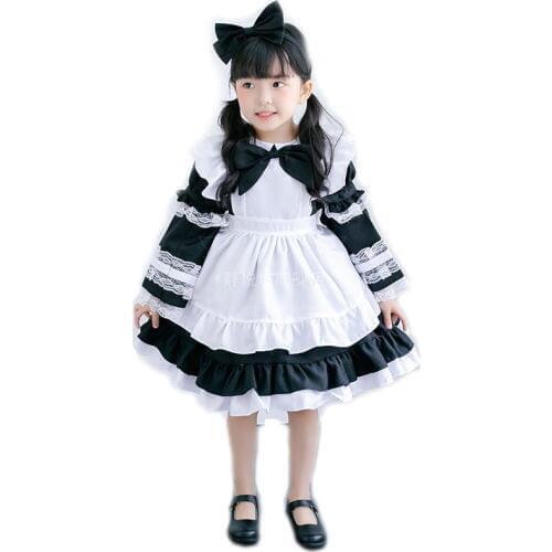 Kid Girls Cartoon Alice Princess French Maid Costume Child Sweet Cute Lolita Apron Dress Cosplay Outfit Clothes Gift For Toddler