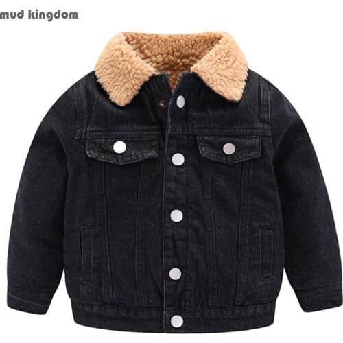 Mudkingdom Boys Girls Denim Coat Fleece Lined Kids Winter Jacket Thick Chidlren Sherpa Outerwear Heavyweight