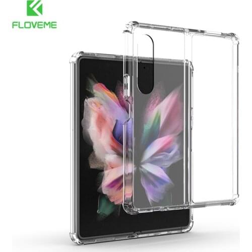 FLOVEME Transparent Folding Phone Case For Samsung Galaxy Z Fold 3 5G Soft TPU PC Four Corner Anti-fall Cover For Z Fold3 Cases
