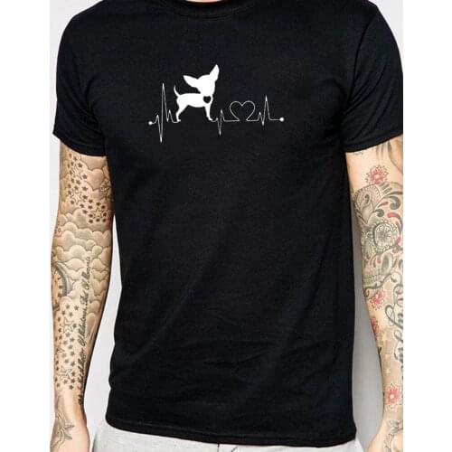 Heartbeat Chihuahua Dog Lovers cotton T Shirt Heartbeat Paw Dogs Tshirt for men Short Sleeve Cotton Top Tees Harajuku