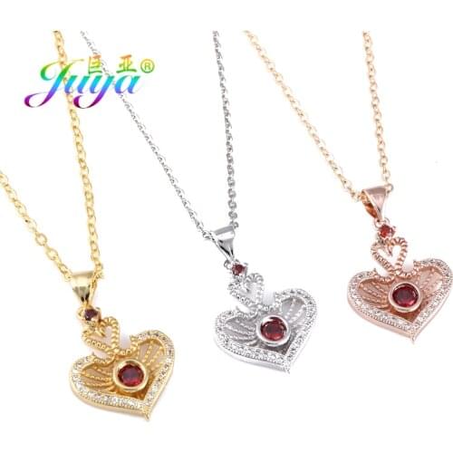 Juya Romantic Wedding Party Jewelry Supplies Micro Pave Clear Red Crystals Love Heart Swan Pendant Necklace For Women Girl