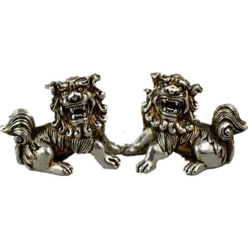 Chinas rare manual miao silver eagle exorcism of kirin metal statue home table decoration