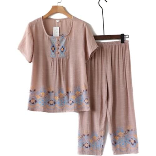 2020 Middle-Aged And Elderly People Summer Cotton And Linen Suit Leisure Large Size Foreign Style Womens Two-Piece Suit Tide