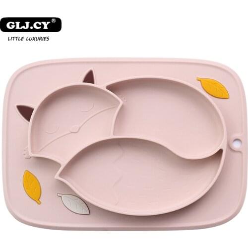 Baby Food Bowl Food Grade Silicone Feeding Bowl Dining Plate Solid Cute Cartoon Fox Dishes Suction Toddle Training Tableware Kid