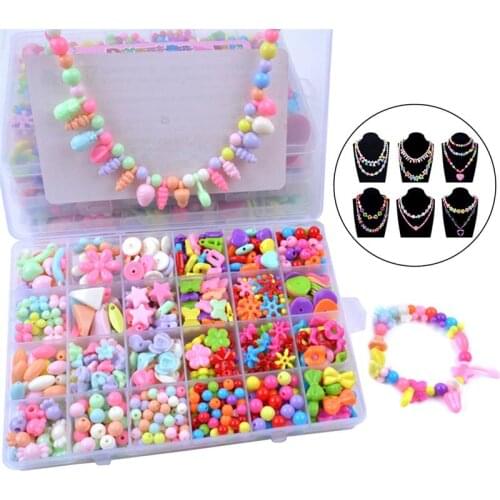 24 Grid Children DIY Bead Set Candy Colors Assorted Acrylic Bead Kit Jewelry Necklace Bracelet Children DIY Craft Set Beads