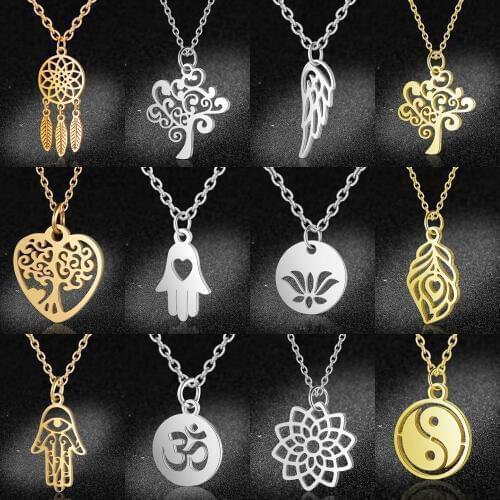 Vni and Mia 100% Stainless Steel Lotus Om Tree of Life Necklace For Women Wholesale Fashion Religious Charm Jewelry Dropshipping