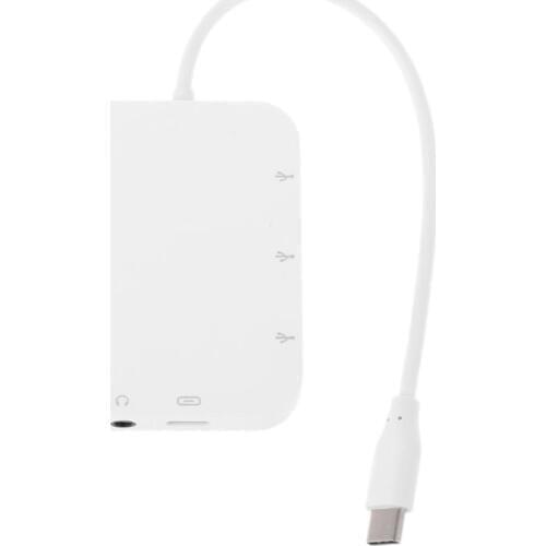 Type C to 3x USB 2.0 Hub Adapter USB C PD Charging 3.5mm audio Jack for Laptop 667C