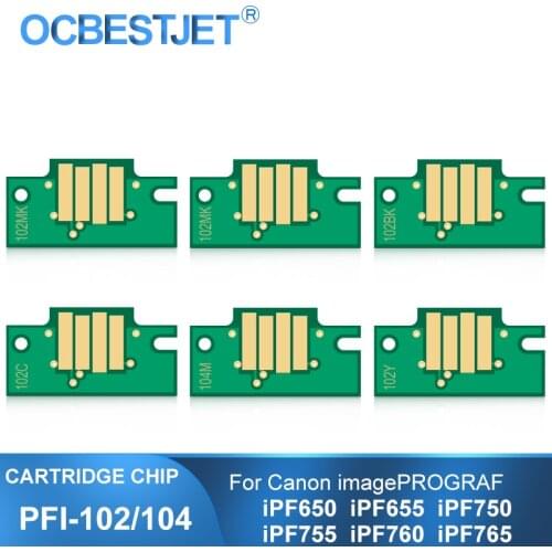 PFI-102 PFI-104 102 104 Permanent Cartridge Chip For Canon ImagePROGRAF iPF650 iPF655 iPF750 iPF755 iPF760 iPF765 Printer Chips