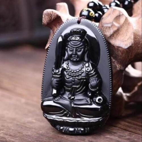 Details about Natural obsidian pendant "Acala" Buddha patron saint
