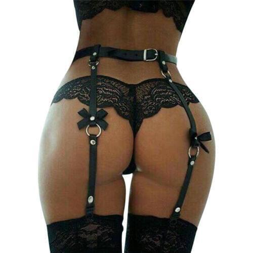 Womens Sexy Leather Suspender Belt Punk Leg Garter Straps Thigh High Stockings Suspenders Bow Hollow Ladies Accessories New