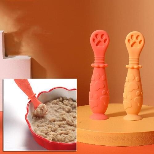 Baby Weaning Spoon Silicone Cartoon Teether Infant Anti-slip Feeding Training Utensils Tableware Safety Tool Baby