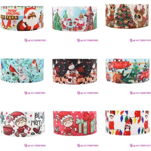 Q&N Ribbon 22mm~75mm Christmas Decorations Printed Grosgrain Ribbon Accessories DIY Material Craft Supplies Free Shipping