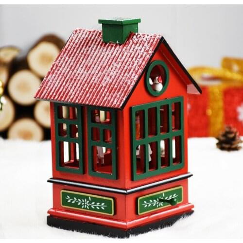 Christmas Gifts Wooden House Retro Music Box 11.8*11.8*22cm Christmas Party Ornaments Home Decoration Christmas Accessories