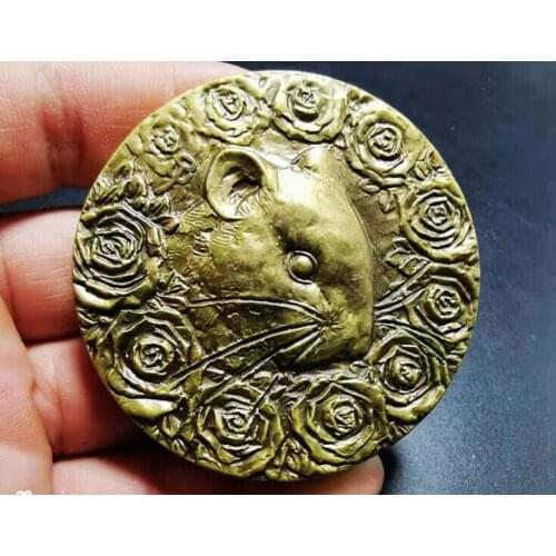 Christmas Ornaments + Pure Copper Solid Brass Commemorative Medal 12 Zodiac Mouse Medal Home Decoration Accessories