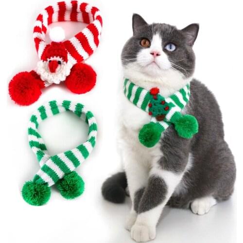 Xmas Easter Pet Knitted Wool Striped Christmas Scarf Cat Dog Santa Claus Adjustable Collar Bib Dog Accessories