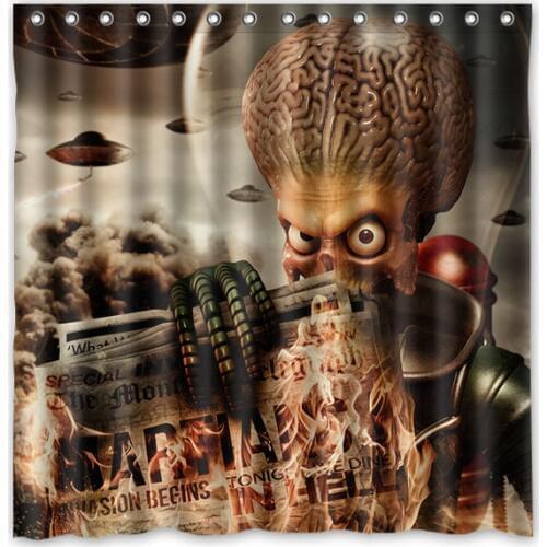 Mars Attacks Pattern Bathroom Decorative Curtain Waterproof Polyester Eco-Friendly DIY Shower Curtains 180*180cm