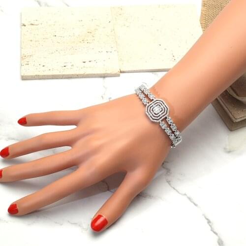 TIRIM Luxury Clear CZ Cubic Zirconia Bangle Evening Cocktail Bracelet Set Women Jewelry Wedding Bridal Girls Party Engagement