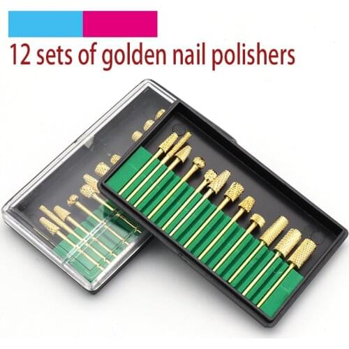 High Quality 12pcs 2.35mm Shank Golden Nail Grinding Head Grinding Machine Dedicated Sander Drill Bit Polishing Electric Tools