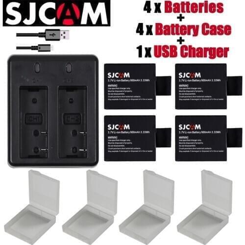 New Original 4pcs SJCAM sj4000 battery + sj 4000 sj 5000 sj 6000 Dual USB charger for sj4000 sj5000 sj6000 sj7000 SJ8000 camera