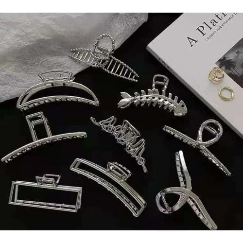 Ruoshui 1pc Woman Silver Color Metal Hair Clips Women Hair Trendy Hair Claw Barrettes Hairpins Fashion Hair Accessories Headwear