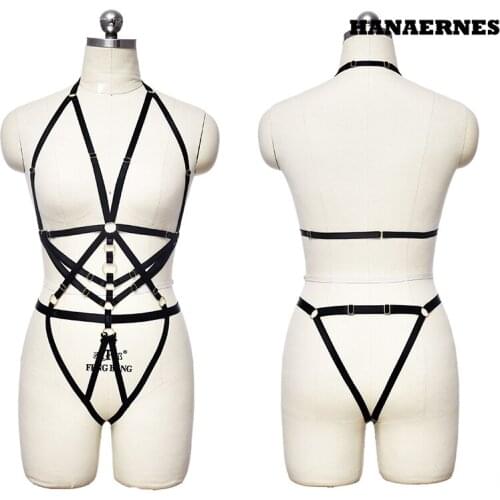 Women Punk Polyester Stretch Harness Bra Sexy Full Body Harness Belt Bondage Lingerie Chest Straps Suspenders Summer Slim Belts