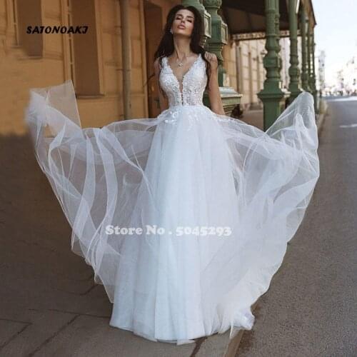 Beach Bohemian Wedding Dresses for Women Sexy Backless V Neck Lace Appliques Bridal Gowns Vestido De Novia 2021 Mariage Online