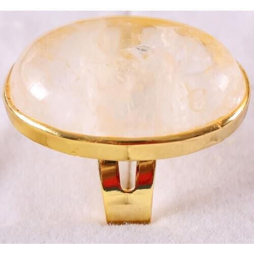 1Pcs Ring For Women Jewelry Gift Natural Stone Oval Bead White Crystal Adjustable Finger Ring