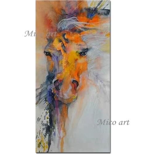 100% Hand-painted Horse Head Picture Art Textured Abstract Animal Oil Painting Canvas Wall Art Home Decoration Unframed Pieces