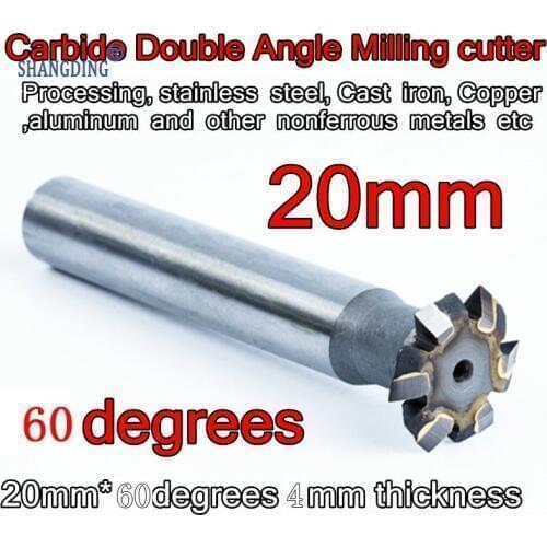20mm 60 degrees 4mm thickness Carbide Double Angle Milling cutter Processing stainless steel Cast iron Copper aluminum etc