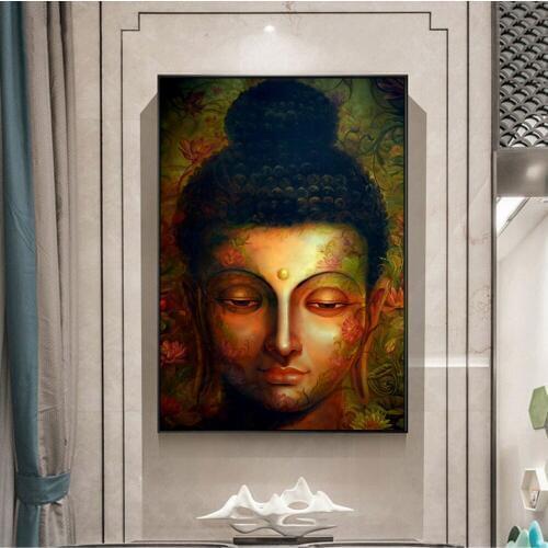 Abstract Colorful Buddha Head Canvas Art Paintings Modern Home Wall Decor Canvas Pictures Buddhism Decorative Canvas Prints