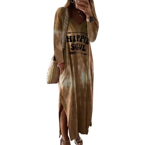 BAMBOOBOY Autumn Womens Long Sleeve Ankle Length Casual Loose Maxi Print Boho Dresses vestido FC616
