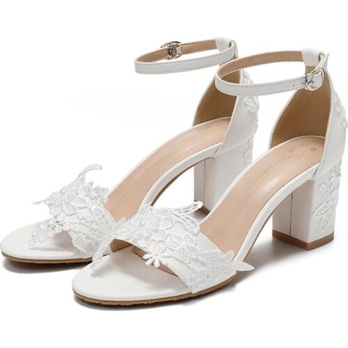 BaoYaFang Thick Heel Ankle Strap Fashion Summer Bridal Lace Wedding Party Dress Shoes Woman Orange Open Toe Female Sandals