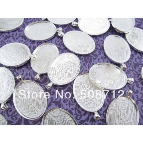 Free Ship!!! 50pcs 30x40mm Silver Plated Cameo Setting Blank Pendant Trays - Cabochon Setting - Bezel Setting - Pendant Setting
