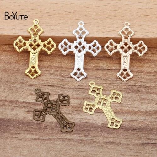 BoYuTe (100 Pieces/Lot) 26*18MM Metal Brass Filigree Cross Charms for Jewelry Making Diy Hand Made Materials